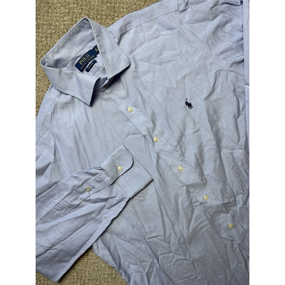 Polo Ralph Lauren Mens Large Button Down Shirt Easy Care 16.5 34/35 Solid Blue